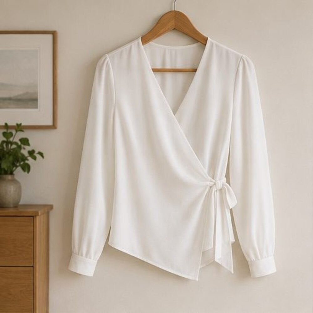 White Wrap Front Blouse
